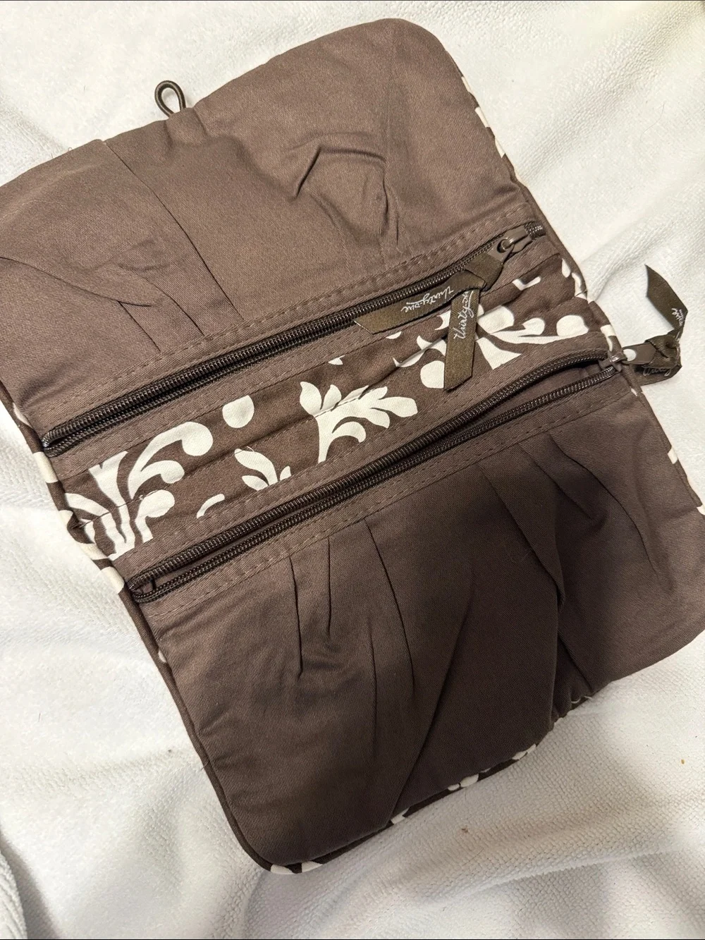 Vera Bradley Brown and Cream Floral Damask Cosmetic Case